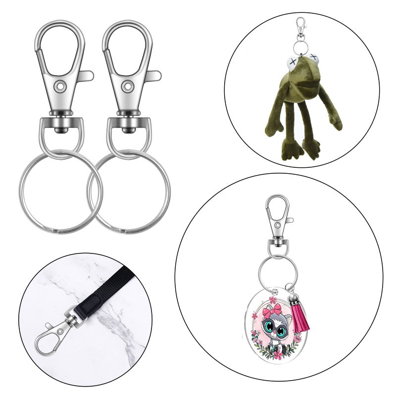 DSUWAZU 104PCS Swivel Snap Hooks with Key Rings  Metal Lobster Claw Clasp  Keychain Rings for Crafts(Silver  1.37inch(36mm) - Image 5